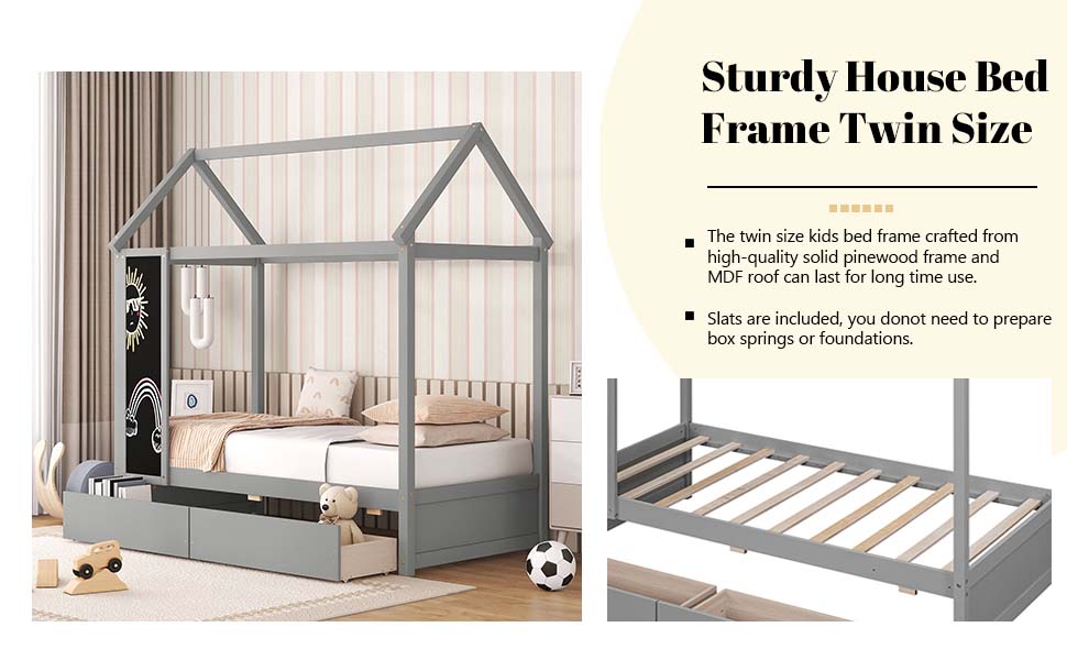 Twin Bed Frame/Kids House Bed Frame with Storage Drawers