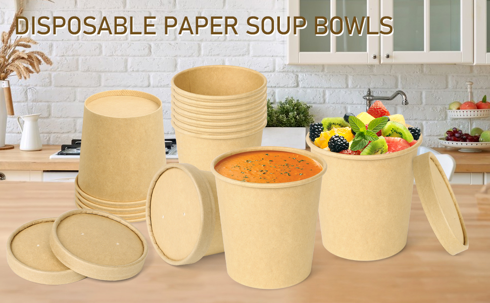 greensight 16oz Disposable Bowls With Lids, 25 Pack Paper