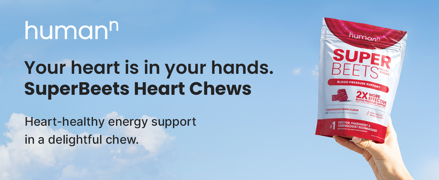 humanN SuperBeets Heart Chews, Nitric Oxide and Blood Pressure Support, Grape Seed Extract & Non-GMO Beet Root Powder Energy 1 SBHC A+ Premium