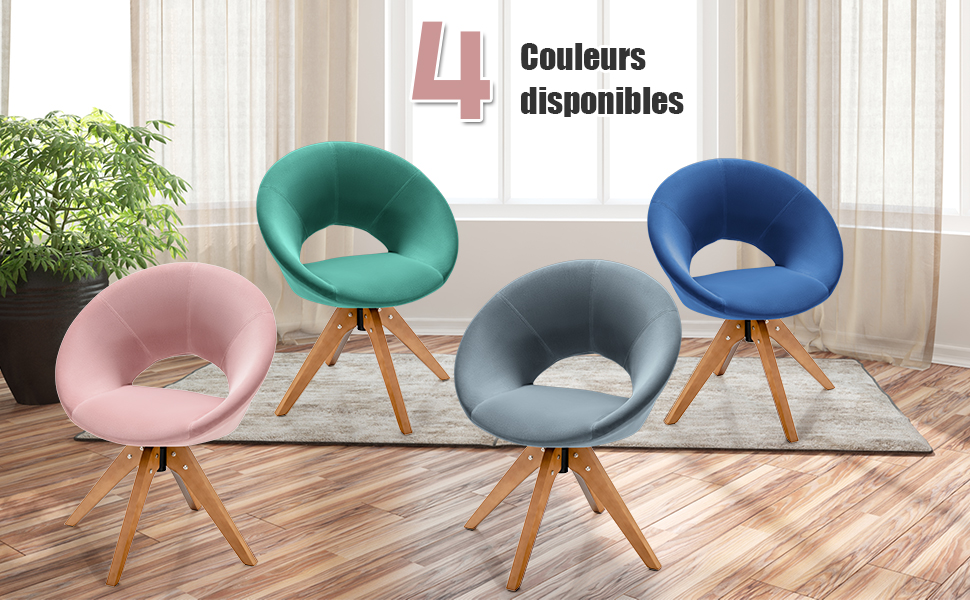 RELAX4LIFE Fauteuil Rembourrée Circulaire En Velours Avec Siège Pivotante Et 4 Pieds En Hêtre, Chaise Coiffeuse En Velours Conception Ergonomique Charge Max 150 Kg, 67 X 57 X 81,5 CM (Gris) 16 6
