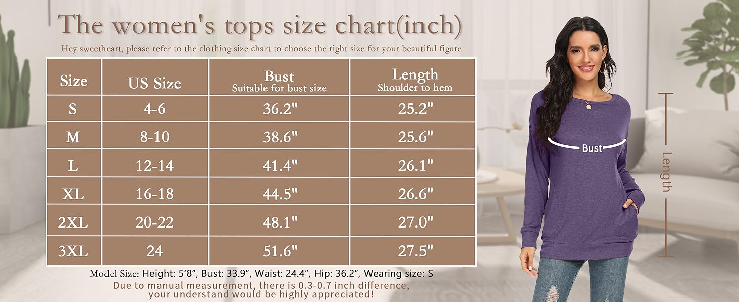 YSYOKOW Womens Fall Long Sleeve Shirts Casual Crew Neck Tunics Tops with Pockets