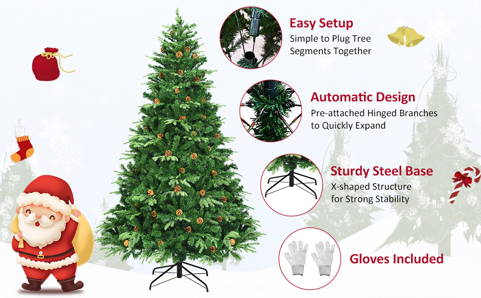 Goplus 8FT PreLit Christmas Tree, Artificial Spruce Hinged