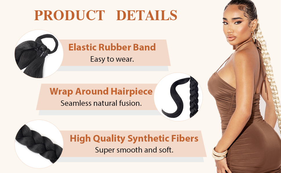 Vemet Ponytail Extension, Braided Ponytail Extension Black