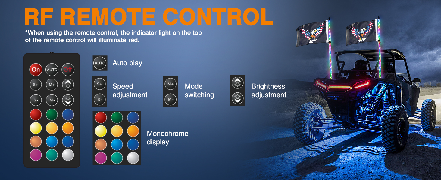 spiral whip light with RF remote control