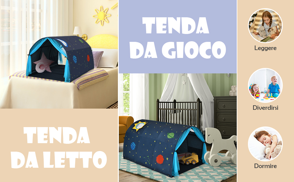 Tenda Da Gioco Per Bambini, Tenda Per Letto Con Borsa Di Trasporto, Casetta Per Bambini Portatile, Per Camera Da Letto Salone Giochi, 144 X 102 X 82 Cm (Blu) 10 1