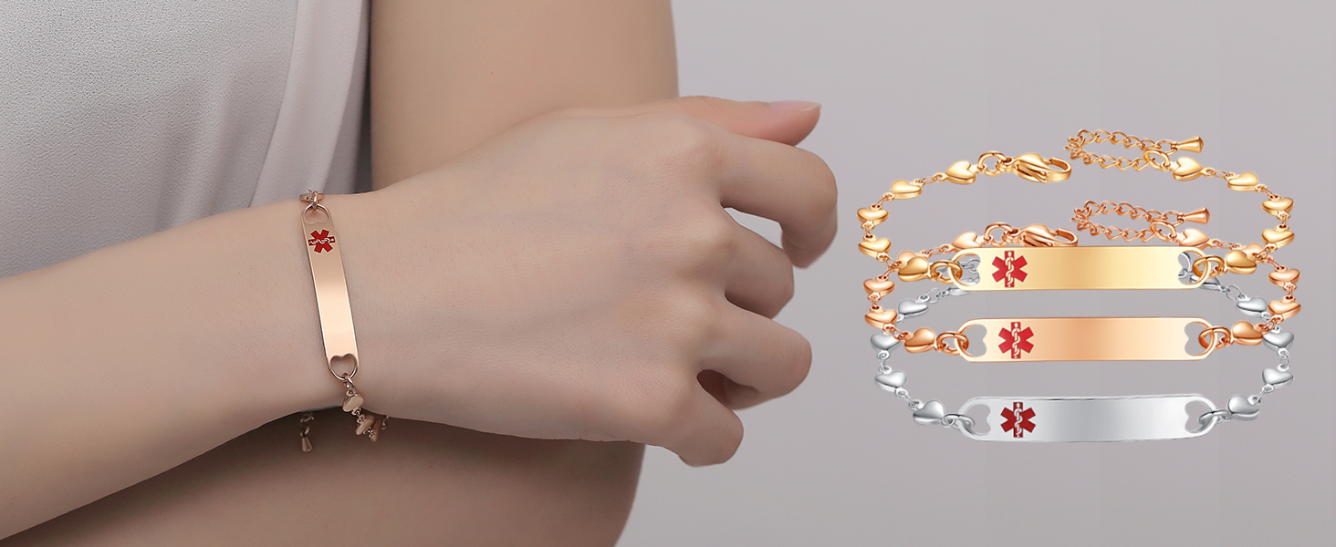 Heart Medical Alert Bracelets for Women