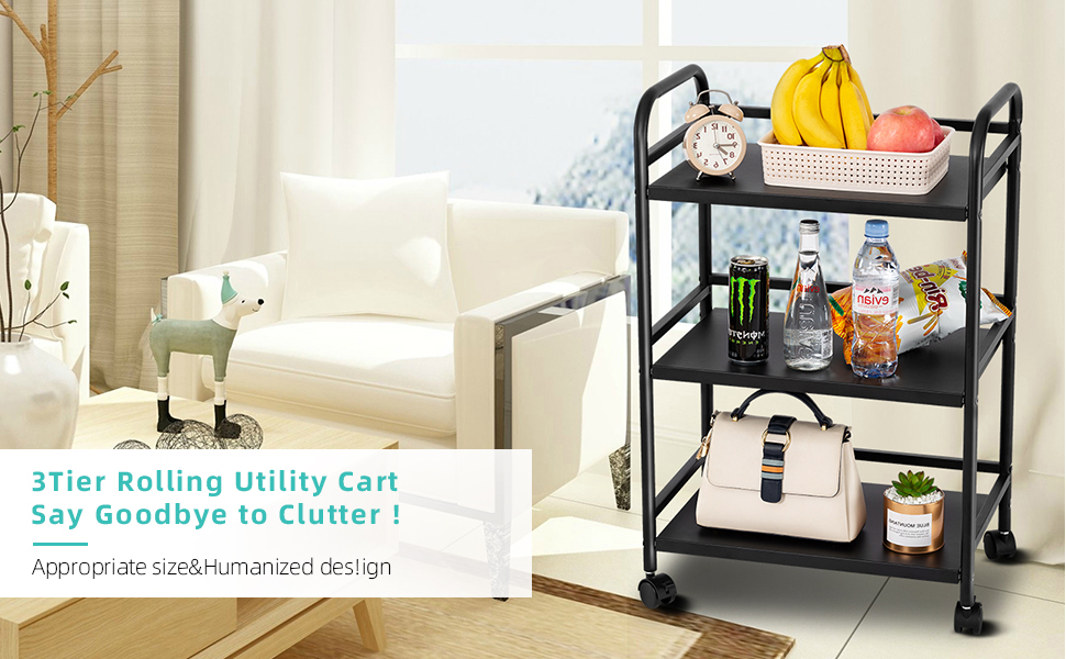 3Tier Rolling Cart Shelves,Heavy Duty Multifunctional