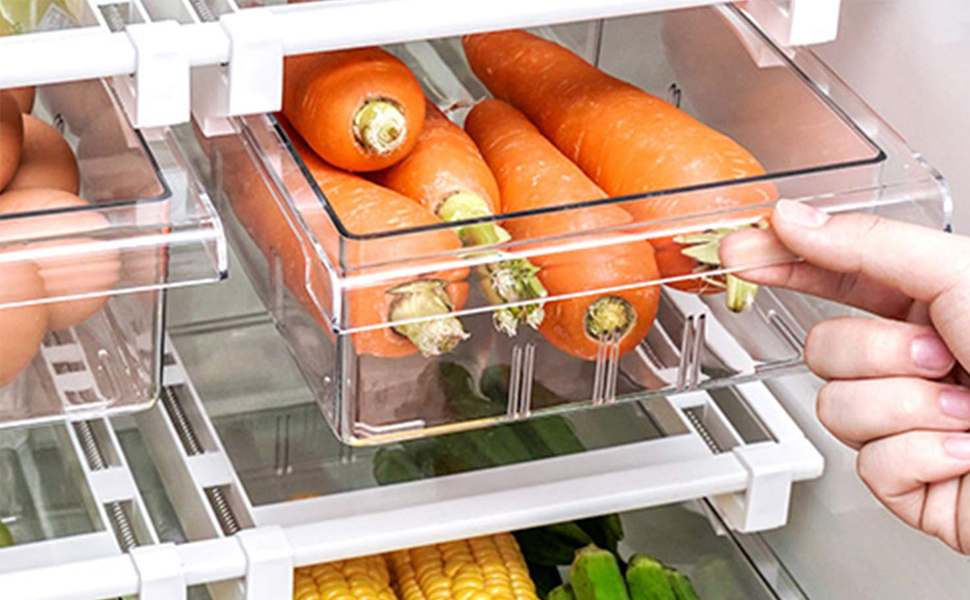 Fridge Drawer Organiser Refrigerator Organizer Bins, Pull Out with