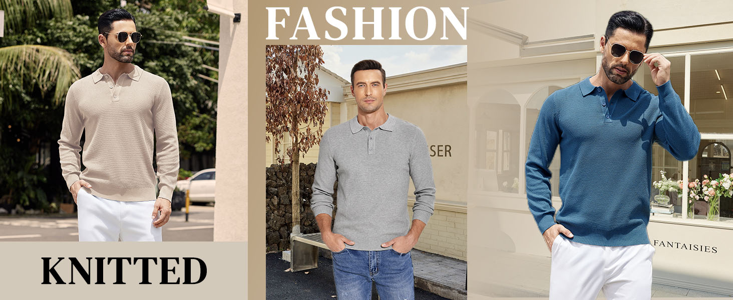 Men Long Sleeve Polo Sweater