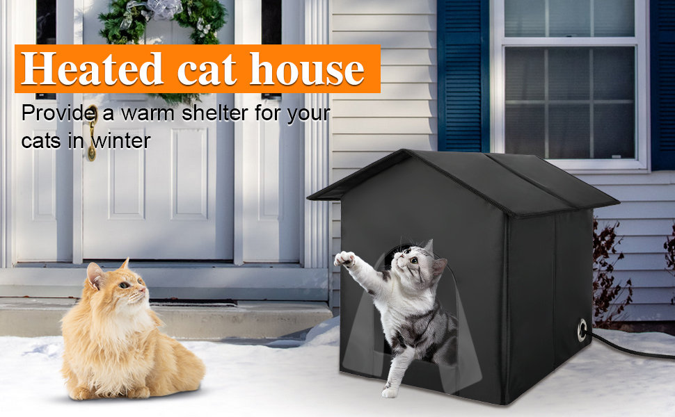 Midollarle Heated Outdoor Cat House Double Door Heated Cat