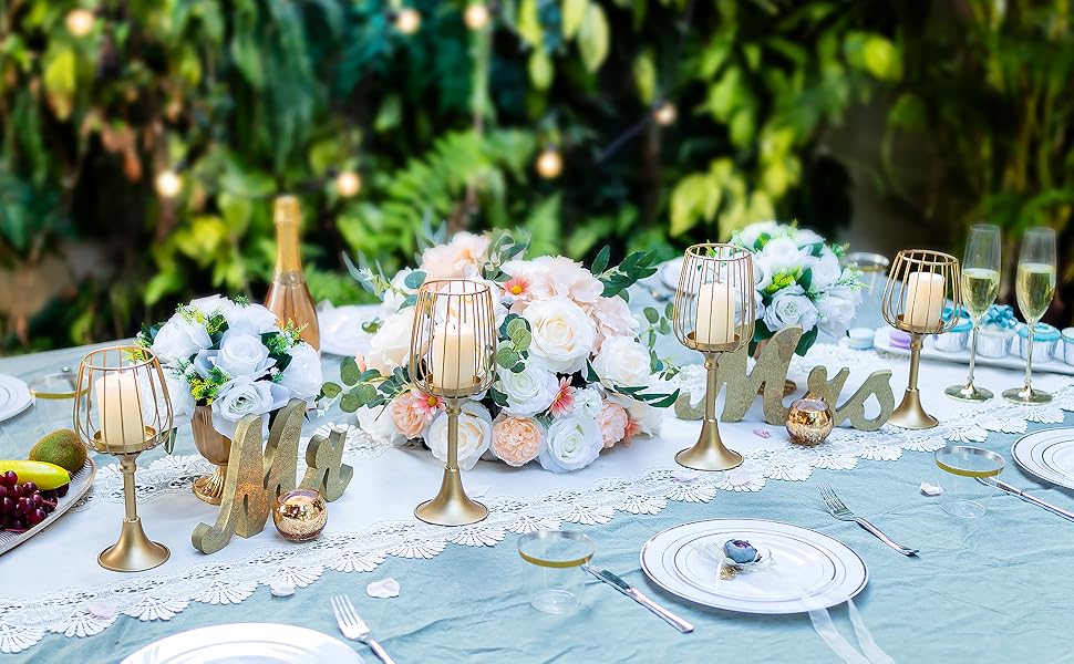 Inweder Long Stem Candle Holders Set of 4 Gold Candle Holders for Pillar Candles