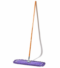 purple dust mop wood handle