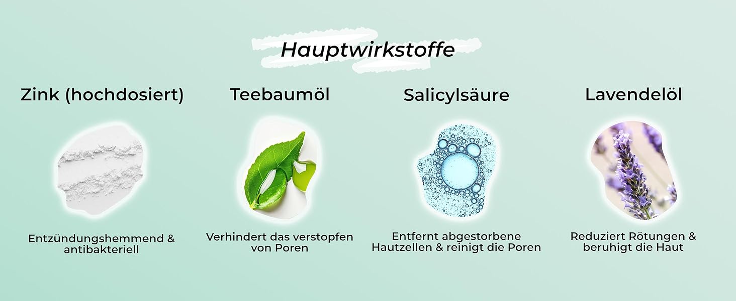 hauptwirkstoffe erklärt zink, teebaumöl, salicylsäure