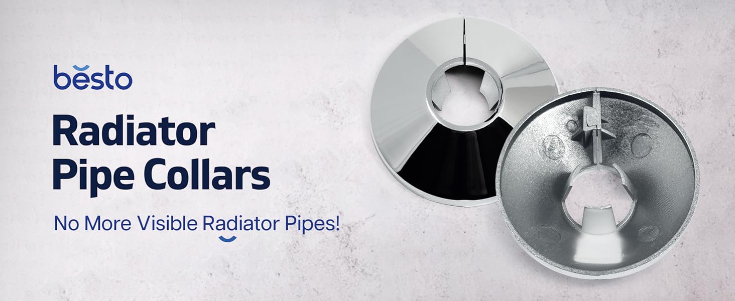Radiator Pipe Covers Chrome Pipe Collars Pack of 2 Radiator Pipe Collars, 15mm Radiator Pipe