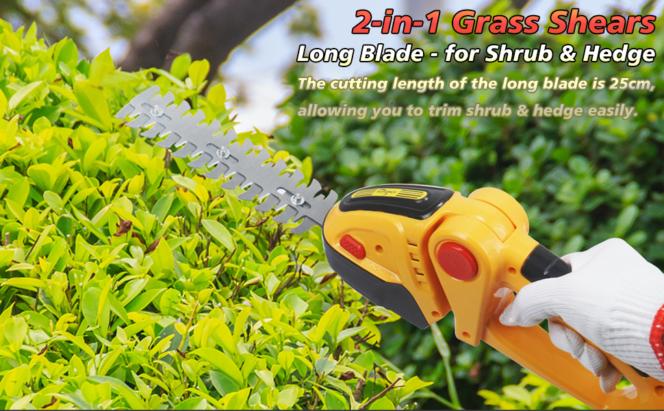 Cordless Grass Shear, 2in1 Hedge Trimmer 24V Electric Battery Shrub Trimmer Handheld Grass
