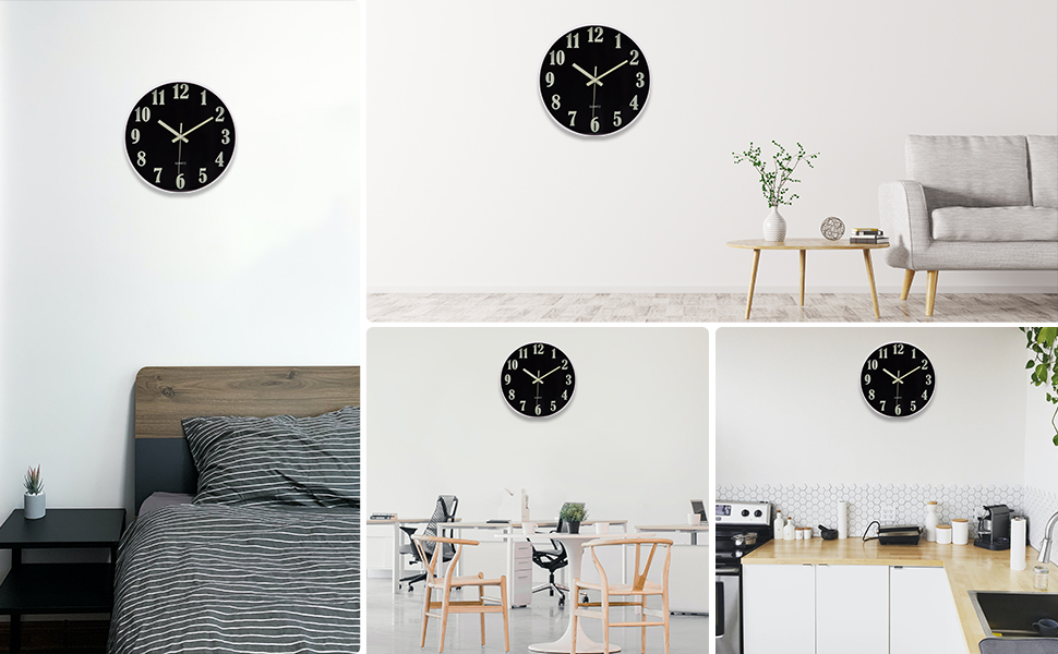 NESIFEE 12 Inch Glow in The Dark Wall Clock,Night Light Wall Clock,Silent Non