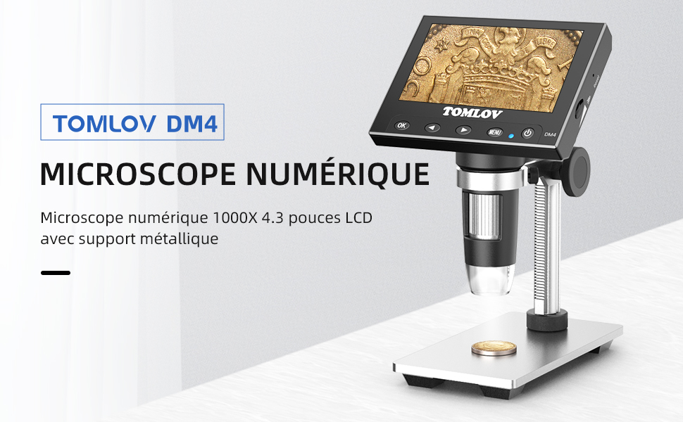 TOMLOV DM4 Microscope numérique 501000X, 4.3'' LCD Microscope avec