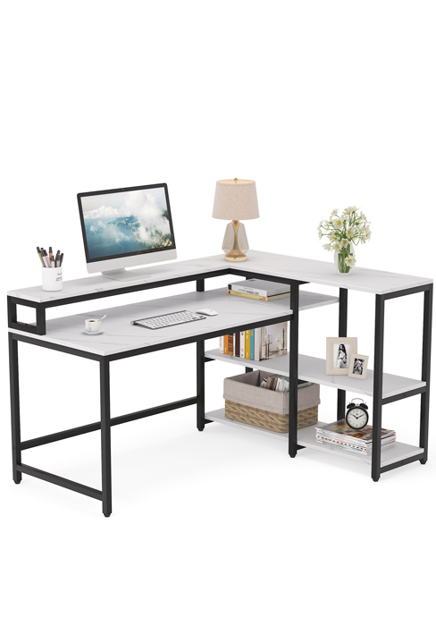 white marble l shape desk