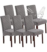 Genina Waterproof Chair Covers for Dining Room, Stretch Jacquard Dining Chair Slipcovers Removabl...