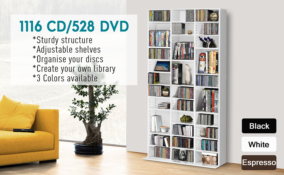 1116 CD/528 DVD Storage Shelf Rack Unit Adjustable Book Bluray Video
