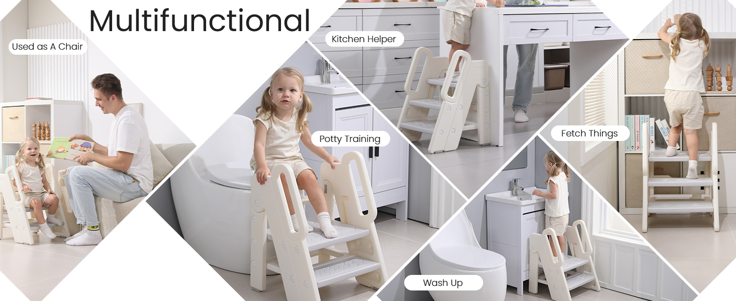 hoopyosms Foldable Step Stool for Kids Adjustable 3 to 2