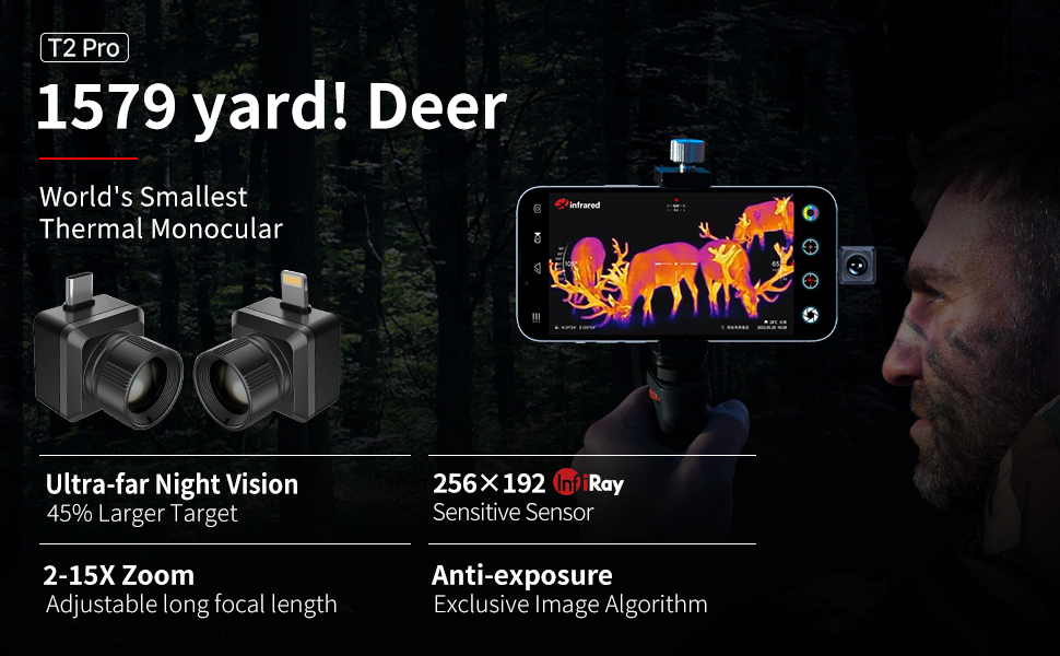 Thermal Monocular, Xinfrared InfiRay T2 Pro iOS, 1579 Yard Detect