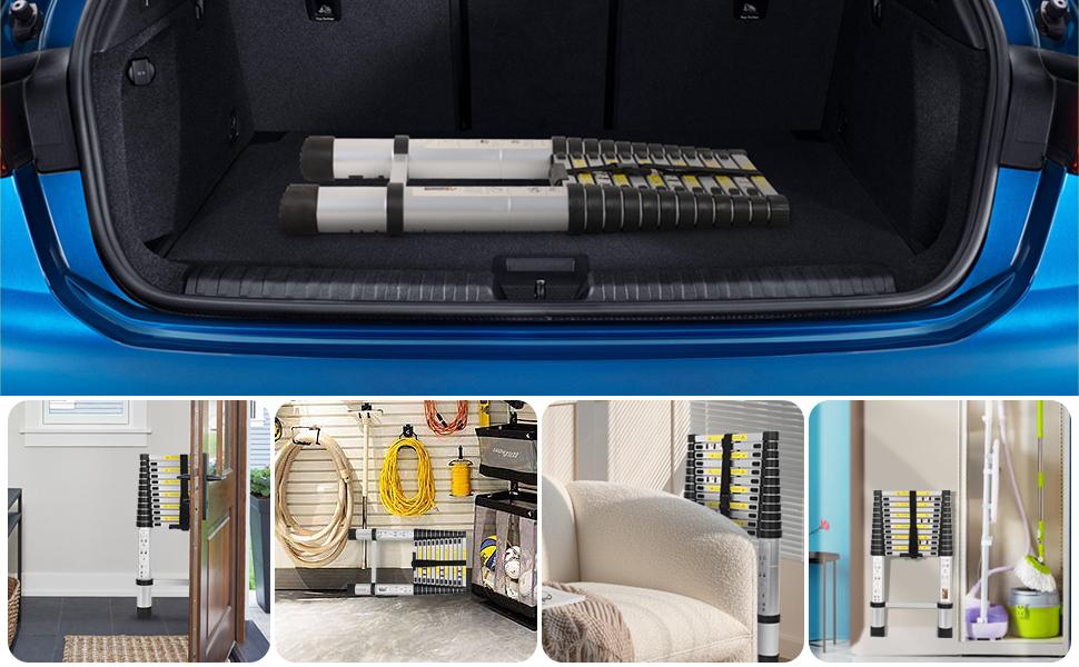 Telescoping Ladder with Tool Tray, Multi-Purpose Extension Ladder, Aluminum Folding Ladder