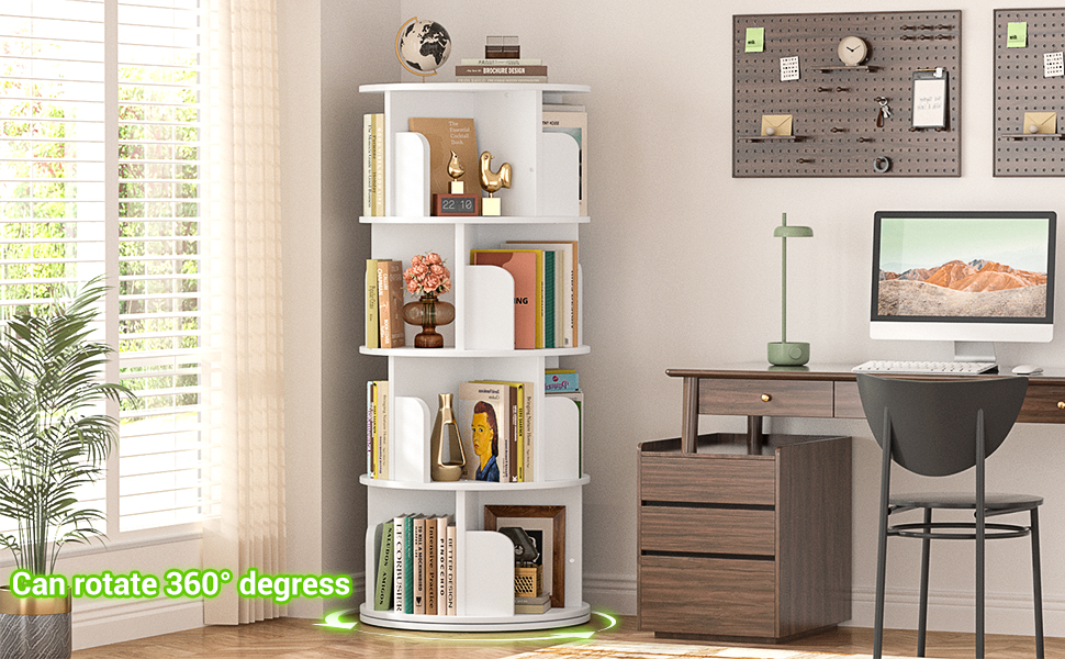 Rotating Bookshelf, Small Corner Bookshelf for Small Space, 360 Display Bookcase Storage Rack