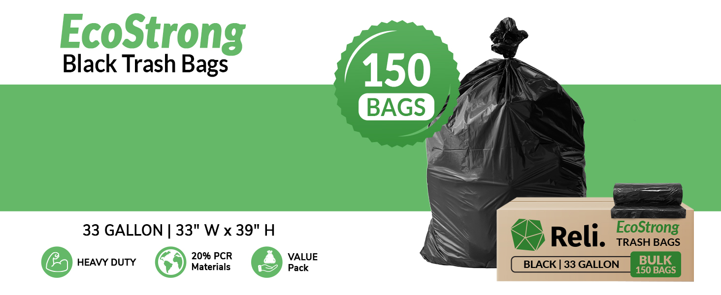 EcoStrong Trash Bags 33 Gallon (150 Pack)
