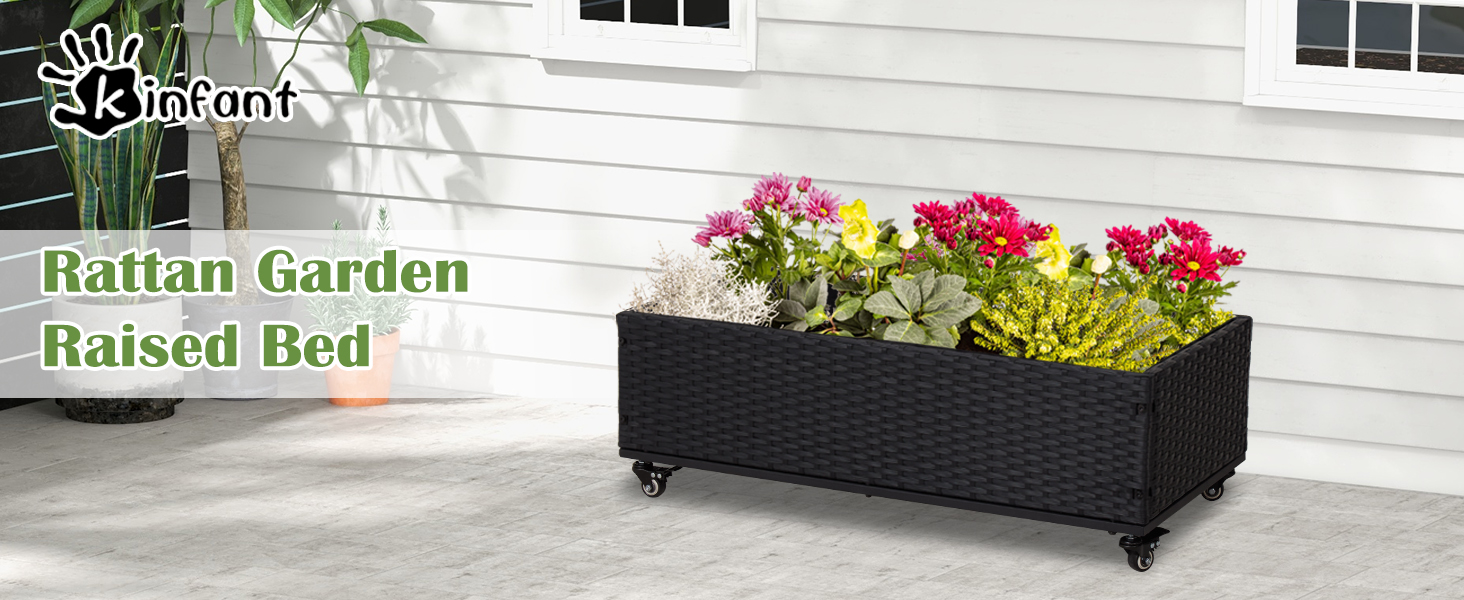 Kinfant Set of 2 Rattan Garden Raised Bed, Outdoor Wicker