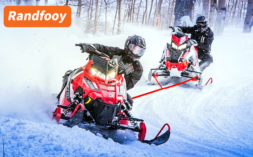 Randfooy Snowmobile Tow Strap, Reinforced Tow Rope with Two Metal Hooks