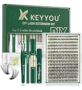 DIY Lash Extension Kit KEYYOU 300Pcs Individual Eyelash Extension Kit 40D 0.07D Curl 9-18MIX Lash...