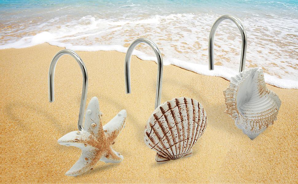FINROS Seashell Shower Curtain Hooks1