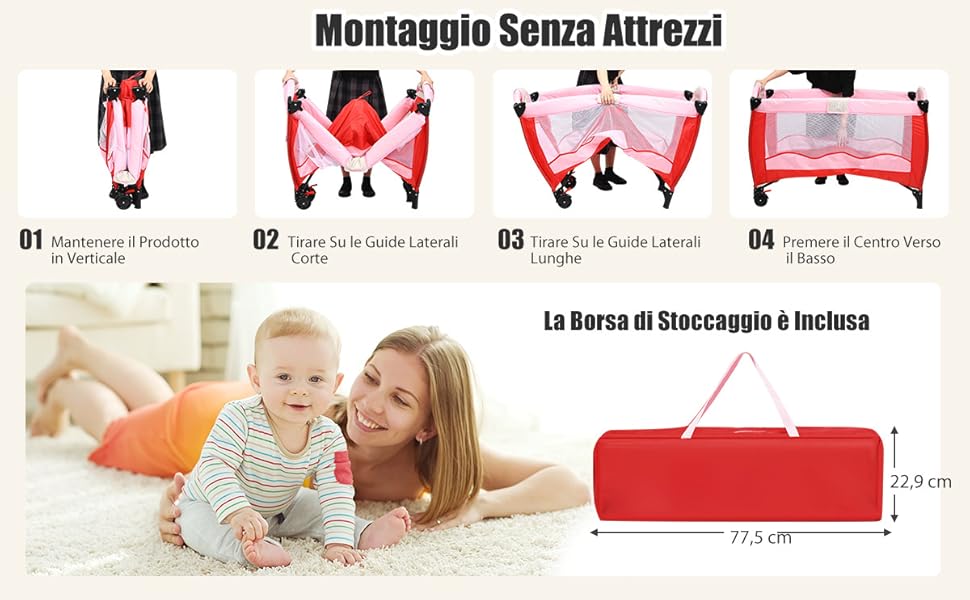 DREAMADE 3 In 1 Lettino Da Campeggio Per Bambini, Letto Pieghevole Con Fasciatoio E Giocattolo Appeso, Meterasso Imbottito, Culla Co-Sleeping Per Bambini 0-36 Mesi, 125 X 66 X 77 Cm (Brown) 14 02