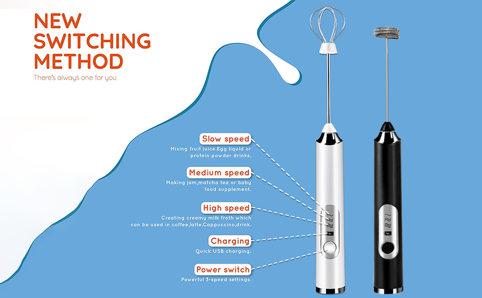 Milk Frother Rechargeable Handheld, Electric Whisk Coffee Frother Mixer