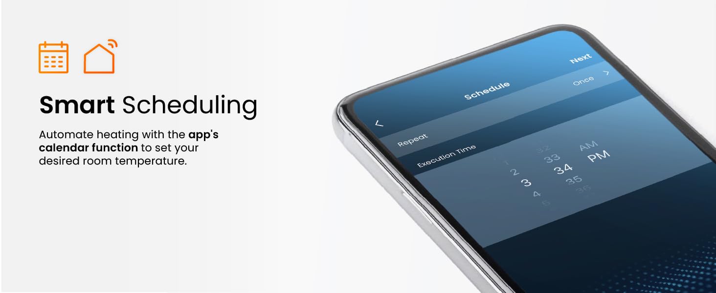 Smartphone displaying a scheduling app interface with calendar and home icons. The screen shows temperature and weather information in a blue gradient design.