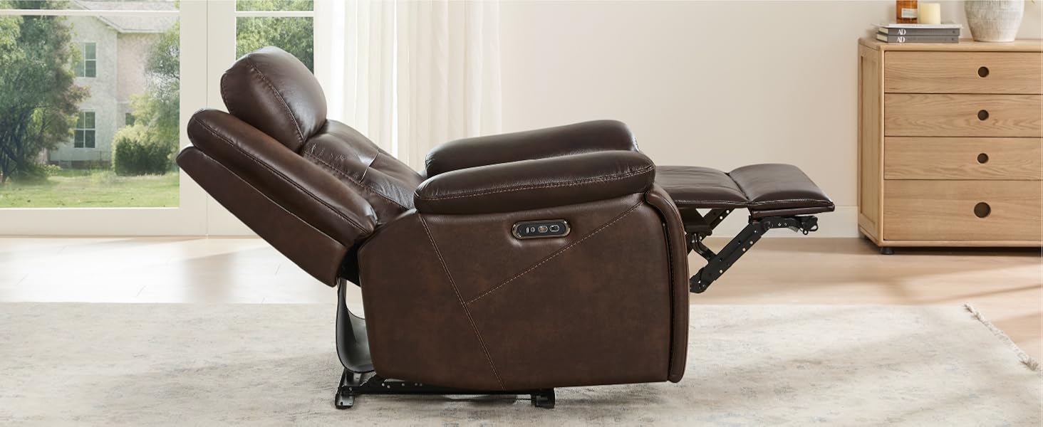 brown leather recliner with cup holders