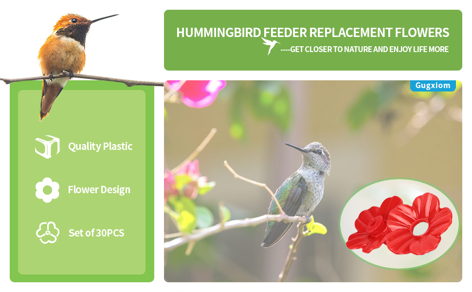Gugxiom 30PCS Replacement Hummingbird Flowers, Plastic