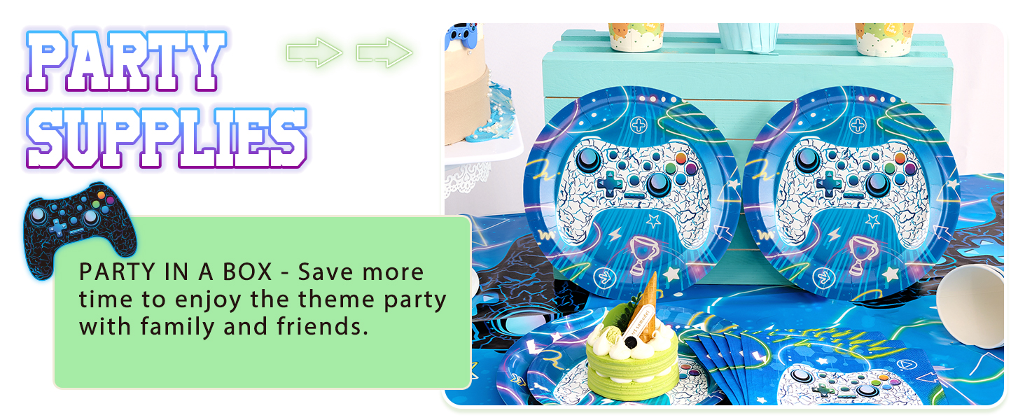 Disposable Table Gaming Theme Decoration Family Games Night Party Tablecloth Plates Napkins