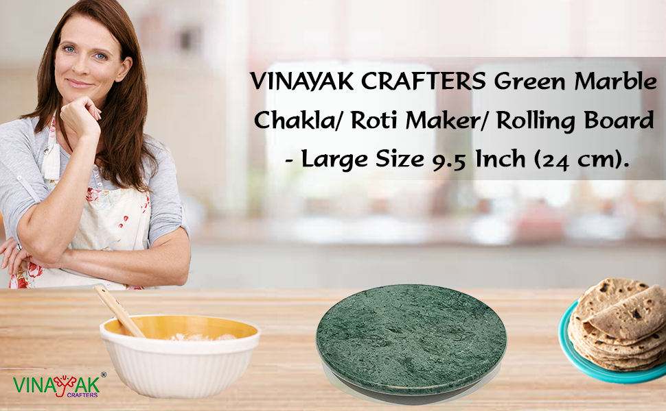 VINAYAK CRAFTERS Green Marble Chakla/ Roti Maker/ Rolling Board - Large Size 9.5 Inch  SPN-MX9E8