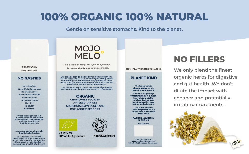 Mojo & Melo Organic Stomach Relief Tea Relieves Heartburn, Acid