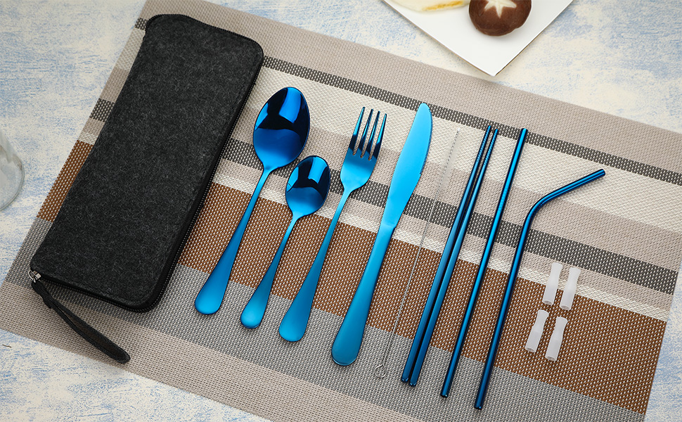 Portable Travel Utensils, Reusable Silverware with Case for Fixing