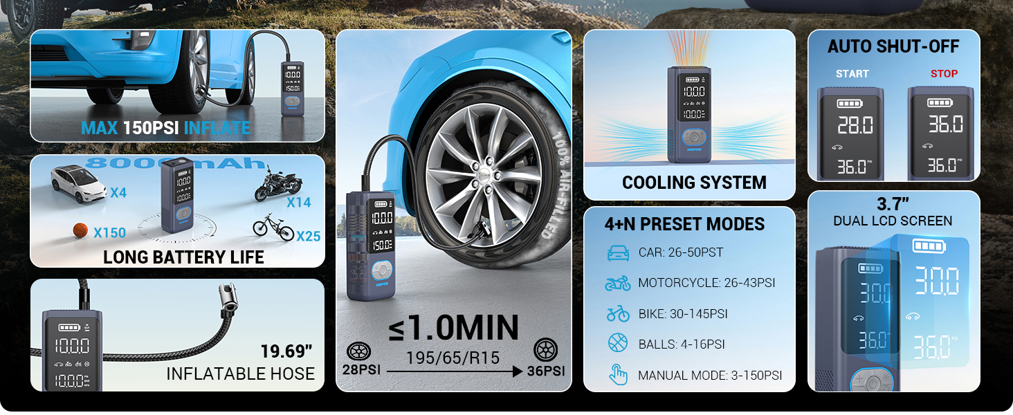 AVAPOW AP18 Tire Inflator Portable Air Compressor