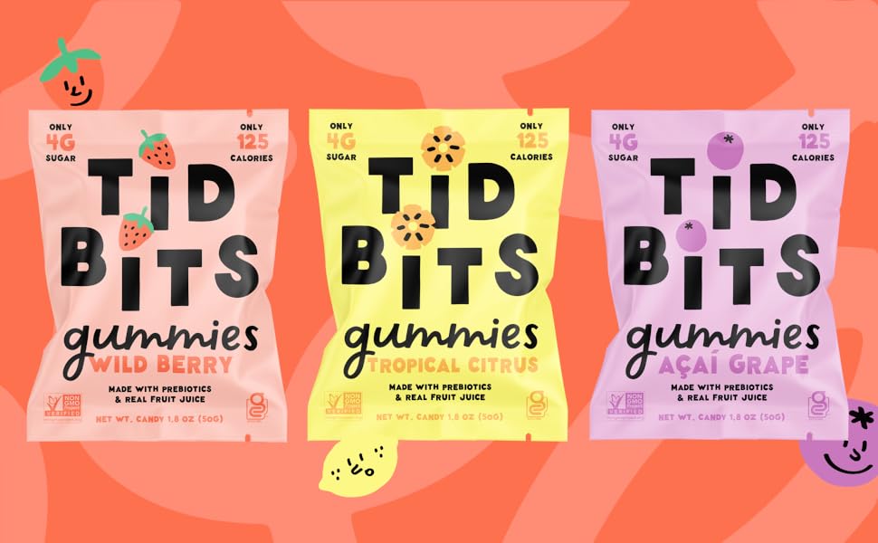 TiDBiTS Gummy Candies with Low Sugar (4g), Low Calorie (125), No Artificial