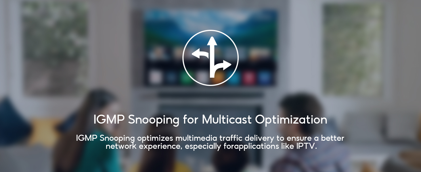 Icon representing multicast traffic with a TV in the background