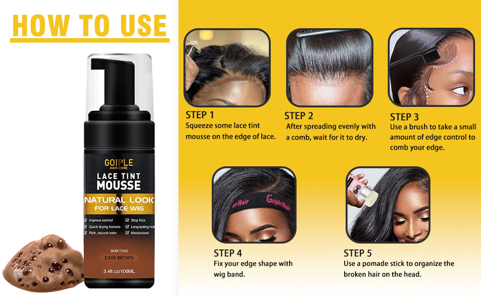 Lace Tint Hair Mousse for Wigs, Toupees & Hairpieces 3.4fl oz Natural Finishing