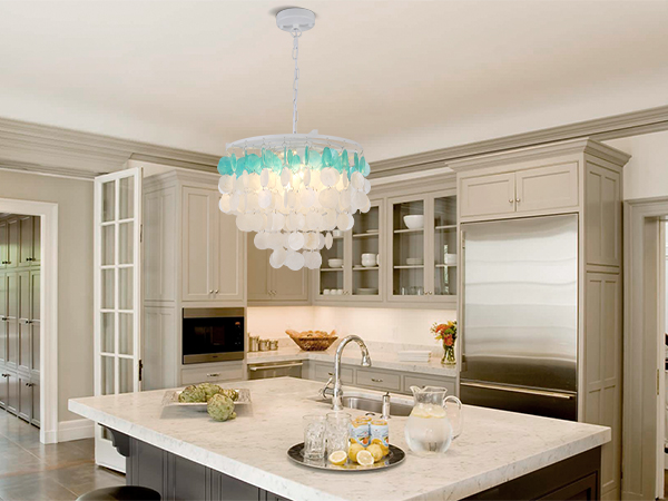 JC TOPA 4-Light Shells Chandelier, Modern Coastal Dining
