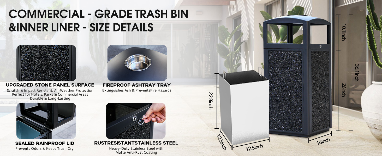 Commercial Metal Outdoor Trash Can with Lid