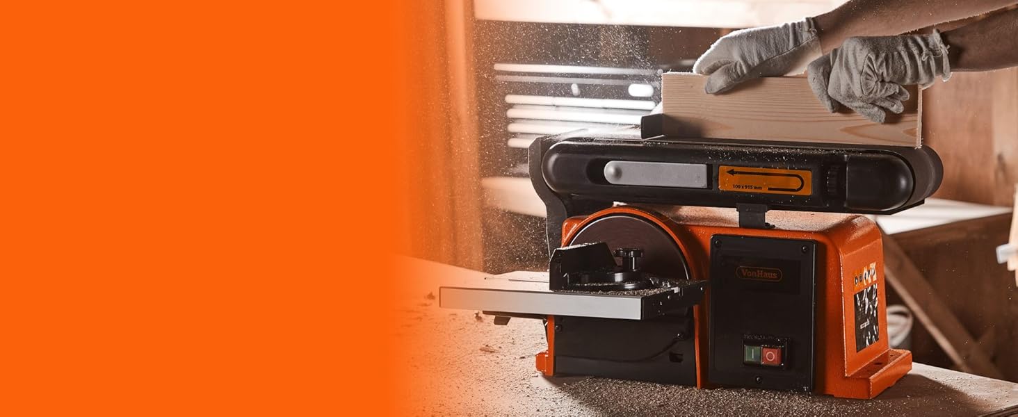 VonHaus Benchtop Belt & Disc Sander, 100mm x 915mm, with Cast Iron Base