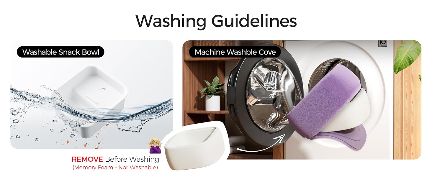Text reads 'Washing Guidelines'. Series of images showing cleaning or washing process with various cleaning supplies and surfaces.